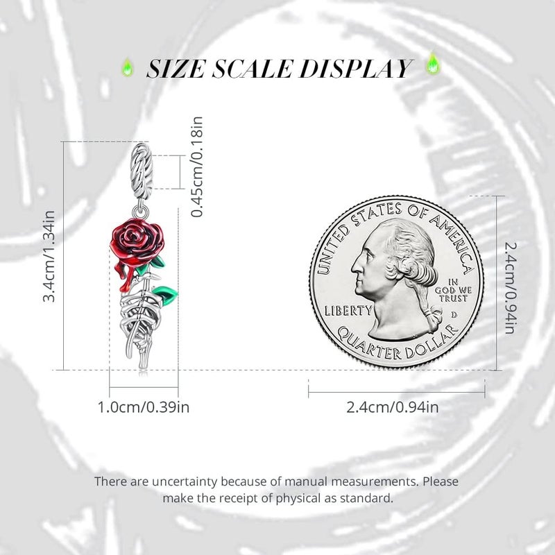 BABAMIA Store Rose Charm Heart Charms for Bracelets 925 Sterling Silver Bead Charm Fits Bracelets and Necklaces Paved with Cubic Zirconia Animal Skull Charm Dainty Halloween Charms Jewelry for Women Girls - Image 5
